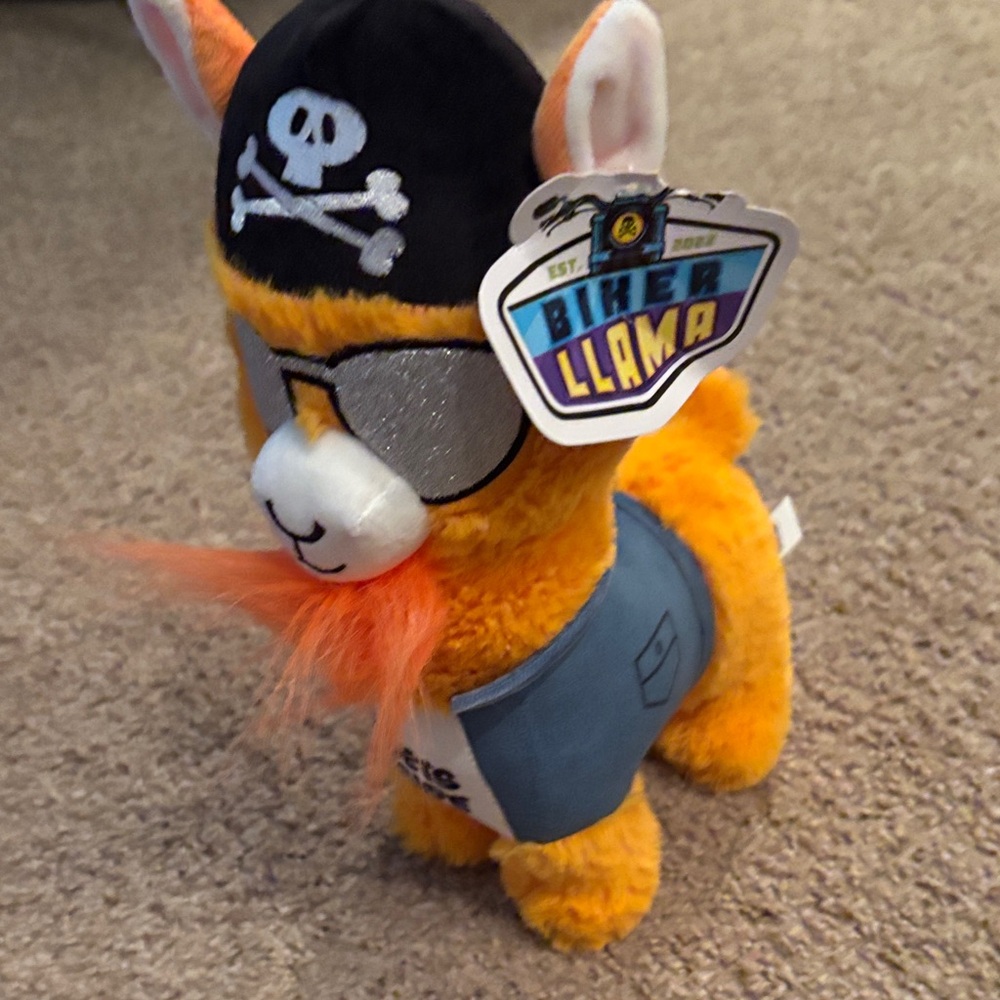 Biker Llama Plush Toy with Skull Cap